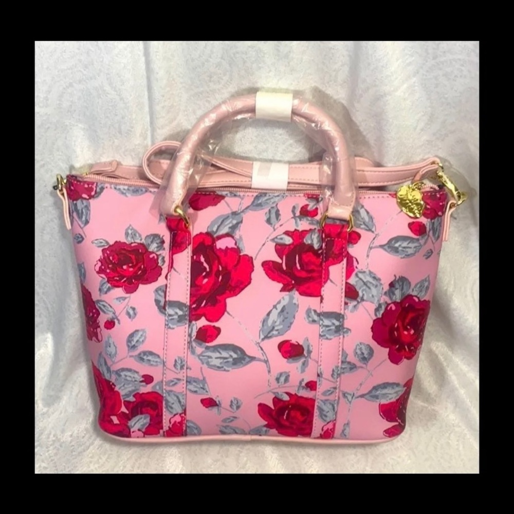 Betsey Johnson purse hand bag floral Roses pink red BNWT satchel Luv - Picture 2 of 9